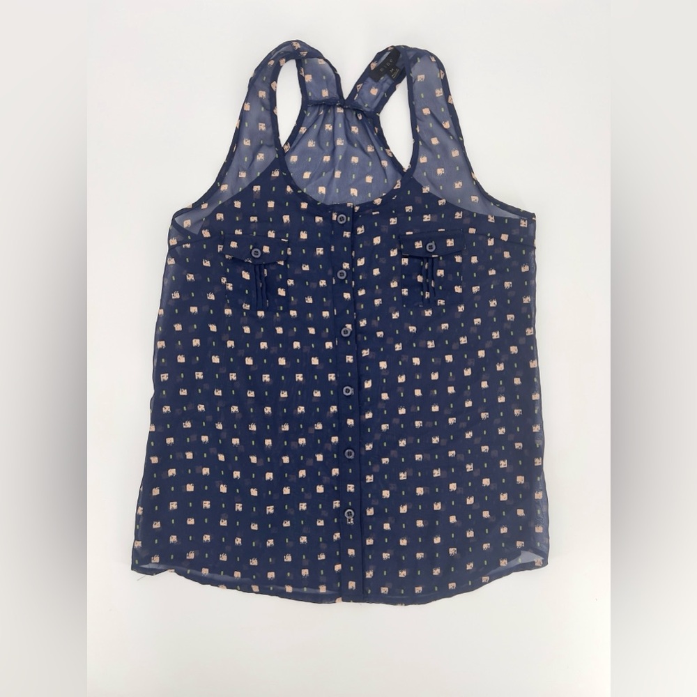 Mine Blue Sleeveless Buttoned Blouse